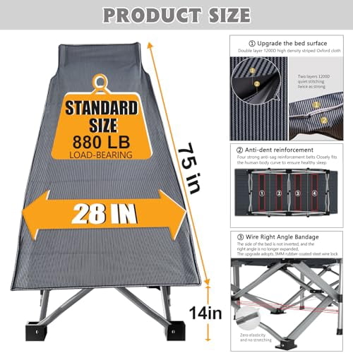 ABORON 2 Pack Folding Camping Cot W/Mat for Adults, Heavy Duty Outdoor ...