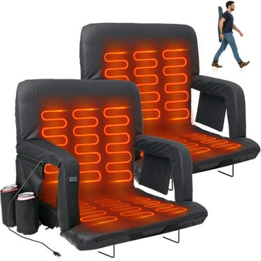 ABORON 21 Inch Wide Heated Bleacher Seats with Back and Cushion, Portable Stadium Seat Chair for Outdoor Sport Events, Heated Stadium Seat for Bleachers Set of 2, USB 3 Level Heating, Max UP 125°F