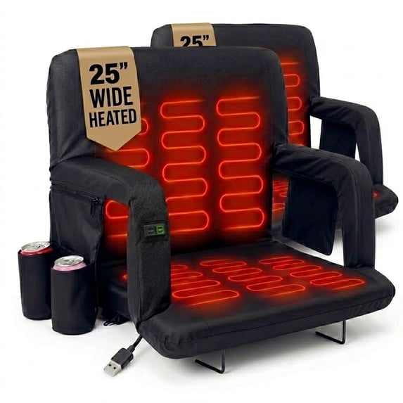 ABORON 25" Wide Heated Stadium Seats with Back Support, Portable Reclining Bleacher Seat with Shoulder Straps for Sporting Events (No Power Bank)