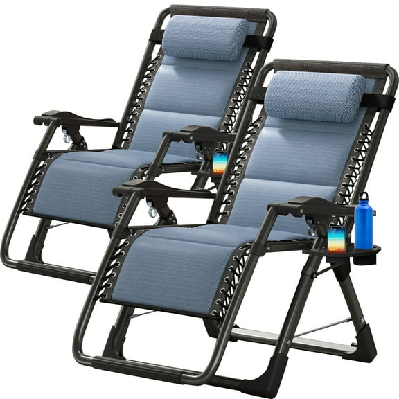 ABORON 2 Pack Ice Silk Zero Gravity Chair, Zero Gravity Lounge Chair with Headrest,Cup Holder,Reclining Patio Folding Lawn Chair,Support 440 LBS