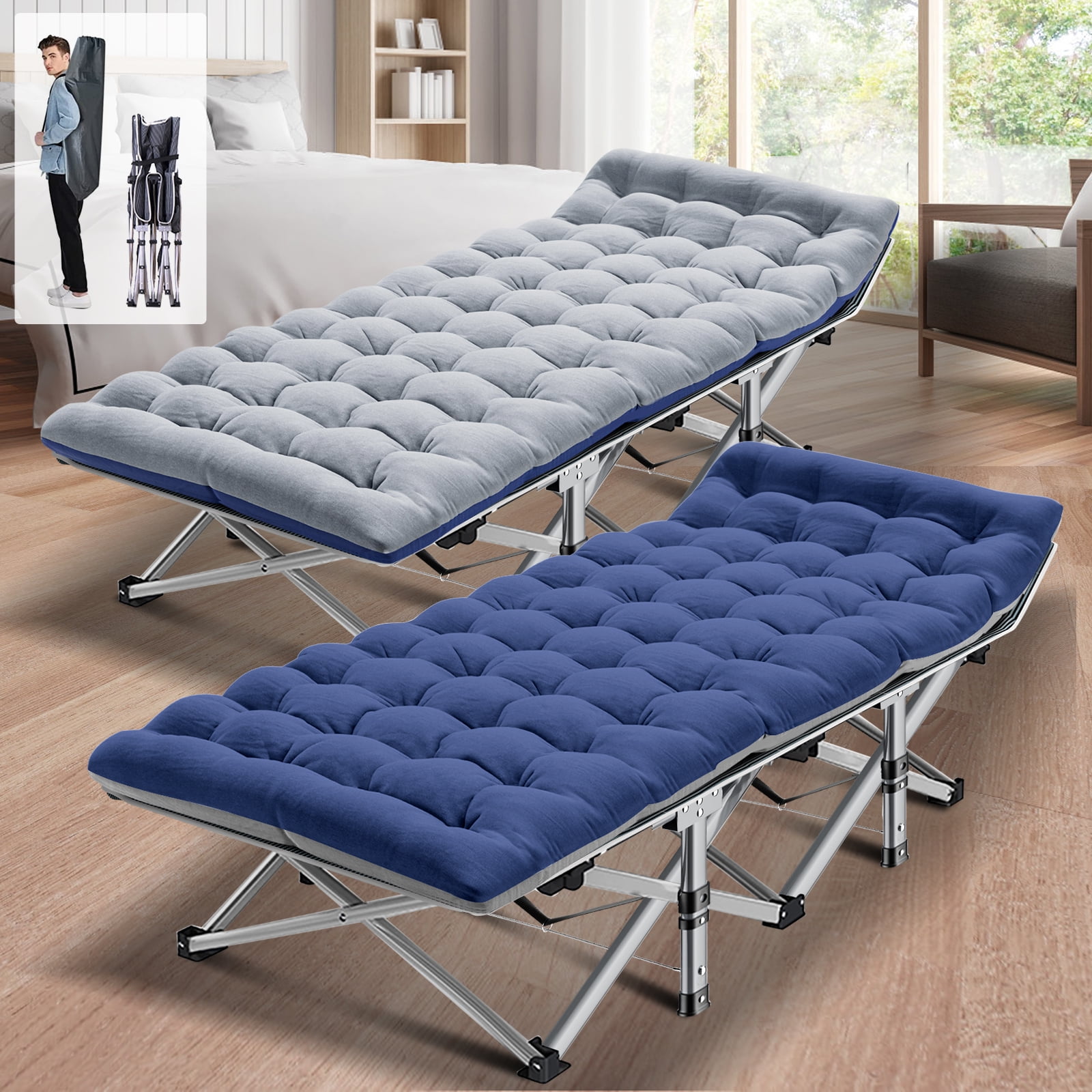 ABORON 2 Packs Folding Camping Cot with 2 Sided Mattress & Carry Bag