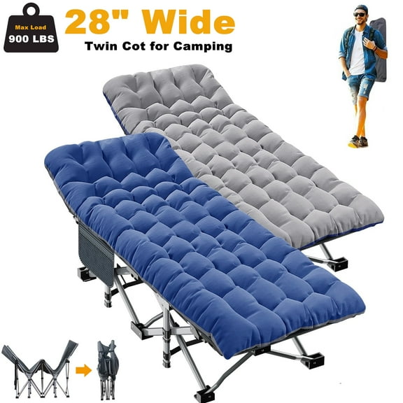 ABORON 2 Packs Camping Cot XL Folding Twin Cot for Outdoor with 2 Sided Cushion & Carry Bag, 28" Wide Foldable Sleeping Cot for Adults, Protable Cots Bed, 900LBS(Max Load)
