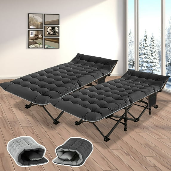 ABORON 2 Packs Folding Camping Cot with Mattress, Heavy Duty Wide Tent Cots,Sleeping Bed with 2 Sided Mattress & Carry Bag