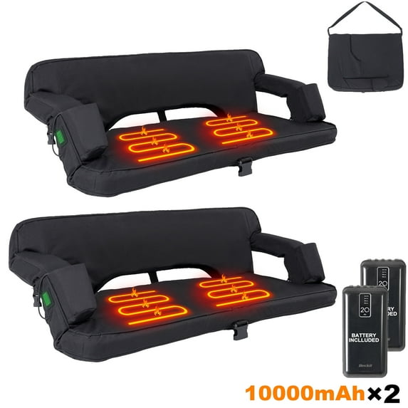 ABORON 2 Packs Heated Double Stadium Seats for Bleachers with Back Support Extra Wide Couple Bleacher Seat Padded Chair, USB 3 Levels of Heat, 6 Reclining Positions(Version w/Power Bank)