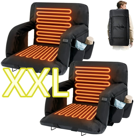 ABORON Heated Stadium Seats for Bleachers Set of 2, Portable Thicker Padded Bleacher Seat Cushion with Back Support Extra Wide 25 Inch, USB 3 Levels of Heat, 6 Reclining Positions
