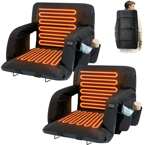 ABORON Heated Stadium Seats for Bleachers Set of 2, Portable Thicker Padded Bleacher Seat Cushion with Back Support Wide 21 Inch, USB 3 Levels of Heat, 6 Reclining Positions
