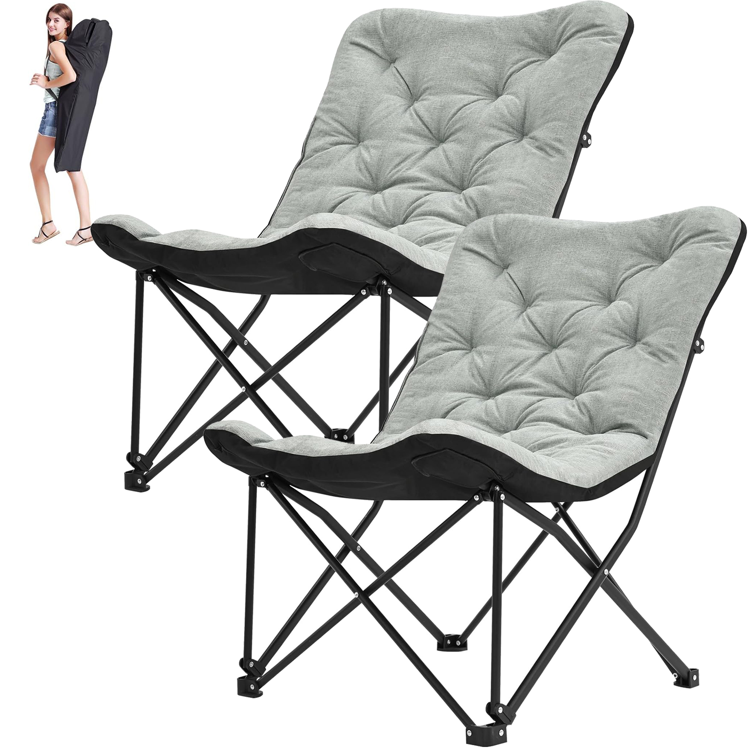 ABORON 2 Packs Heating Moon Chair, Folding Heated Camping Chair with 3