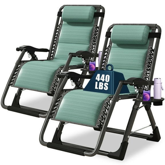 ABORON Ice Silk Zero Gravity Chair Set of 2, Folding Portable Padded Reclining with Headrest, Lounger Chair for Indoor,Outdoor