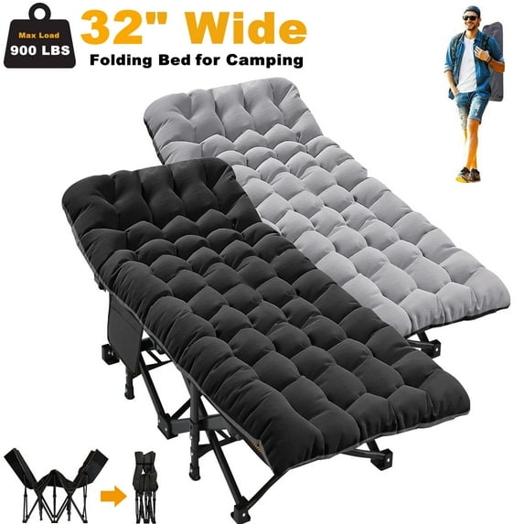 ABORON 2 Packs Oversized Camping Cot for Adults 32" Wide XXL Folding Twin Cot for Outdoor with 2 Sided Cushion & Carry Bag, Foldable Sleeping Cot Protable Cots Bed, 900LBS(Max Load)