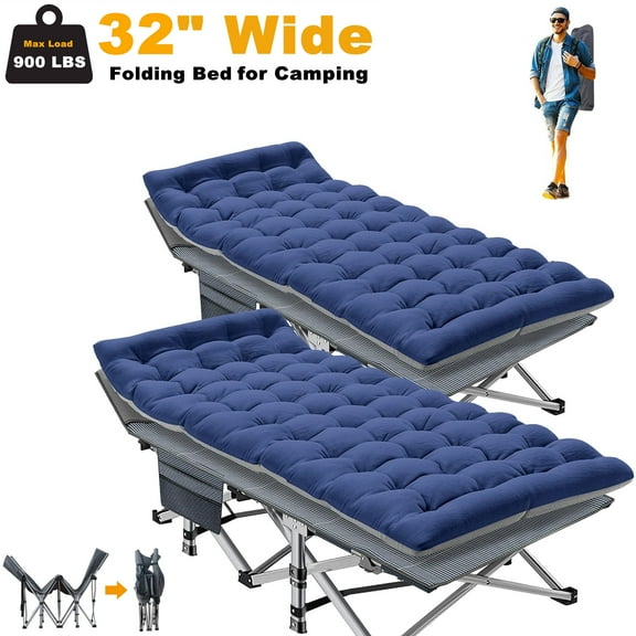 ABORON 2 Packs Oversized Camping Cot for Adults 32" Wide XXL Folding Twin Cot for Outdoor with 2 Sided Cushion & Carry Bag, Foldable Sleeping Cot Protable Cots Bed, 900LBS(Max Load)