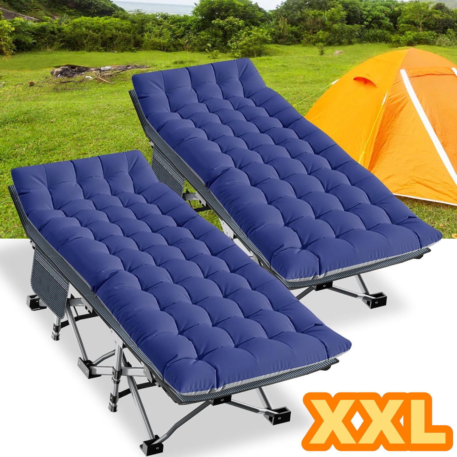 ABORON 2 Packs Oversized XXL Folding Camping Cot for Adults & Kids, 78" L x 32" W x 18" H Large Folding Guest Bed Cots, Sleeping Cot Folding Bed with 2 Sided Mattress & Carry Bag, Up to 900lbs