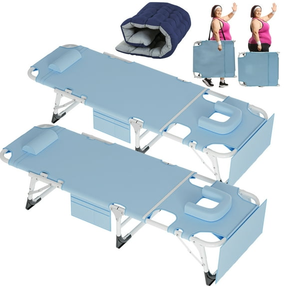 ABORON 2 Pks Tanning Chair with Face & Arm Holes,Adjustable Backrest,Side Pocket, Removable Cushion & Carry Handle,Face Down Tanning Beach Chiase Lounge Chair for Outside Reading Patio Beach Poolside