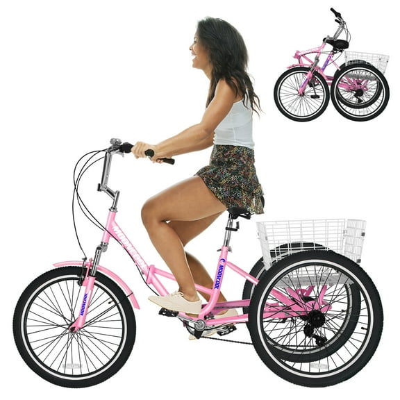 ABORON 20/24/26 Inch Adult Folding Tricycle with Big Basket, Adults Foldable 7 Speed 3 Wheel Trikes for Adults, Women, Men, Seniors
