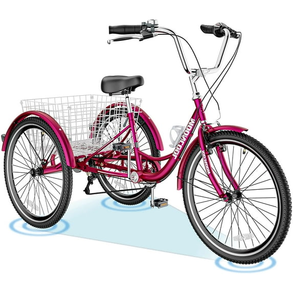ABORON 20/24/26 inch Adult Tricycle,3 Wheel Bike Adults,Three Wheels Cruiser Bike 3 Wheels,1/7 Speed,Cargo Basket,Multiple Colors