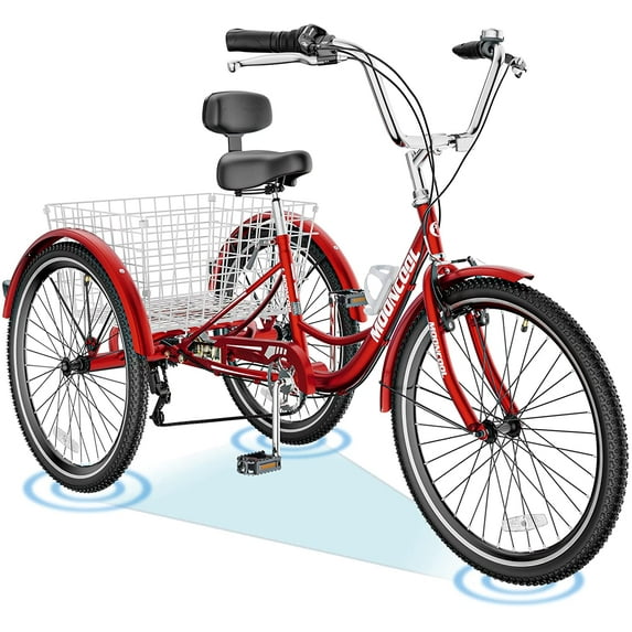 ABORON 20/24/26 inch Adult Tricycle,3 Wheel Bike Adults,Three Wheels Cruiser Bike 3 Wheels,1/7 Speed,Cargo Basket,Multiple Colors