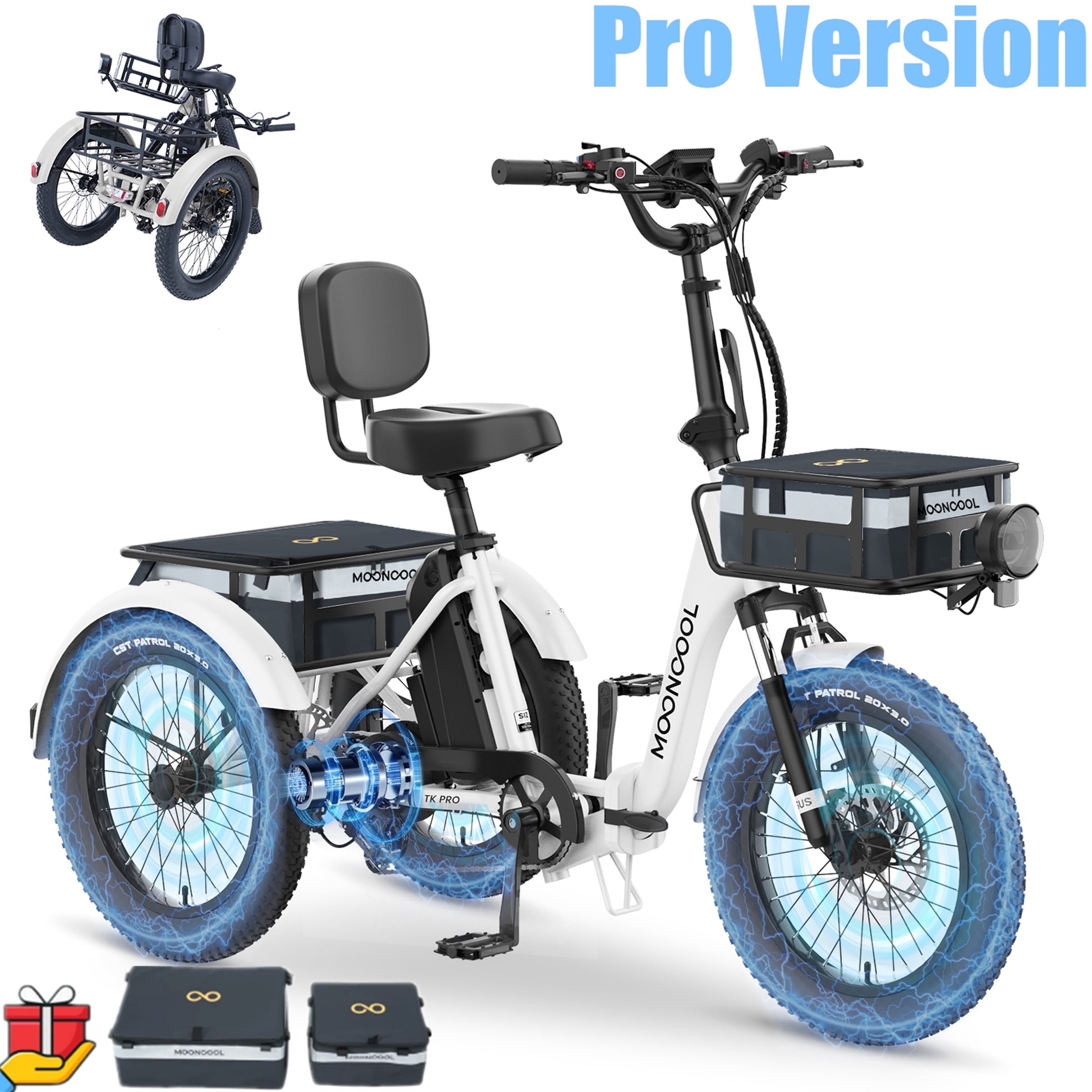 ABORON 20" Fat Tire Electric Trike 750W 48V Motorized Folding Commute E-Bike for Adult, Foldable 3 Wheel Electric Bicycle Trike for Senior Women with Front & Rear Basket