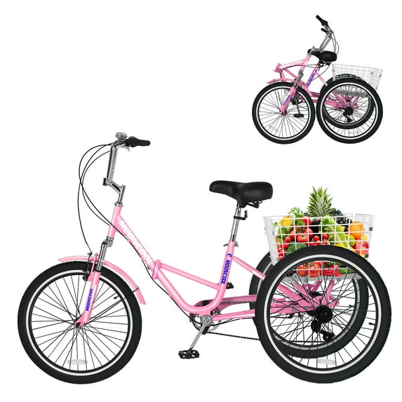 ABORON Adult Folding Tricycle 7-Speed, 20/24/26-Inch Three Wheel Cruiser Bike with Cargo Basket, Foldable Tricycle for Adults, Women, Men, Seniors Exercise Shopping