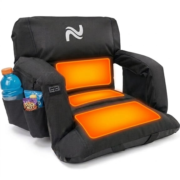 ABORON 21" Wide Heated Stadium Seat with Back Support - 5.12" Thick Bleacher Chair Cushion, 3 Heat Settings, 6 Reclining Positions, Waterproof & Portable - for Sports Games, Camping, Outdoor Events