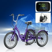 ABORON 24"/26" Electric Tricycle for Adults, 350W 36V Electric Trike Motorized, 7 Speeds 3 Wheels Electric Tricycle with Large Basket