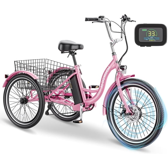 ABORON 24"/26" Electric Tricycle for Adults, 350W 36V Electric Trike Motorized, 7 Speeds 3 Wheels Electric Tricycle with Large Basket