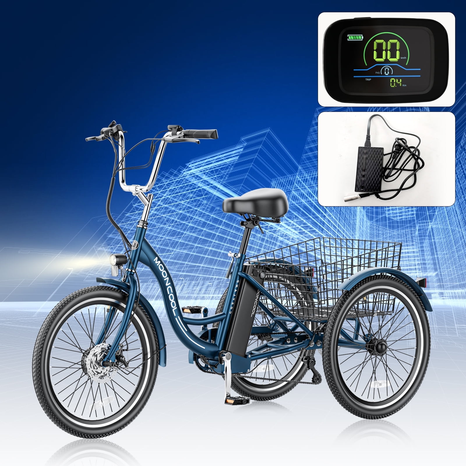 Aboron 24"/26" Electric Tricycle for Adults, 350w 36V Electric Trike Motorized, 7 Speeds 3 Wheels Electric Tricycle with Large Basket