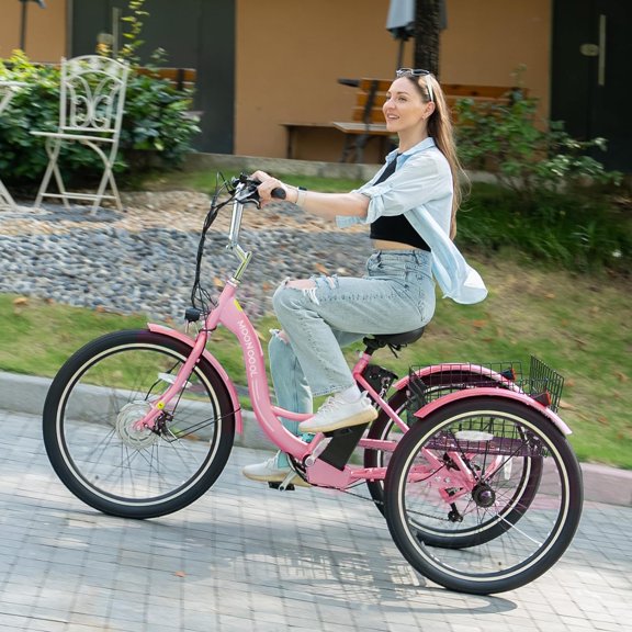 ABORON 24" 26" Electric Tricycles, 36V 10Ah 350W Lithium Battery, 7 Speed E-Trike for Adults with Large Capacity Rear Basket & Adjustable Seat