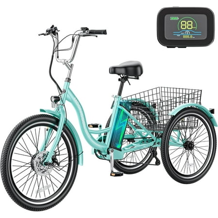 ABORON 24" 26" Electric Tricycles, 36V 10Ah 350W Lithium Battery, 7 Speed E-Trike for Adults with Large Capacity Rear Basket & Adjustable Seat