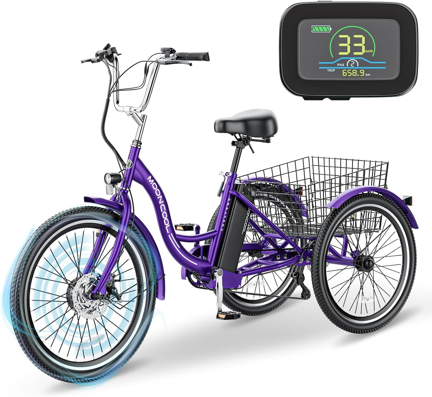 ABORON 24" 26" Electric Tricycles, 36V 10Ah 350W Lithium Battery, 7 Speed E-Trike for Adults with Large Capacity Rear Basket & Adjustable Seat