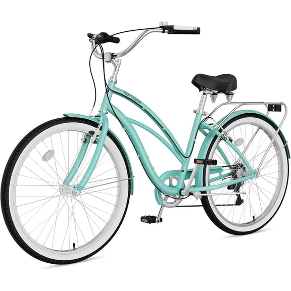 ABORON 24" Beach Cruiser Bike Women, Lightweight Adult Cruiser Bike with Rack, 7-Speed Cruiser Bicycle for Commuting, Carbon Steel Frame Commuter Bicycle