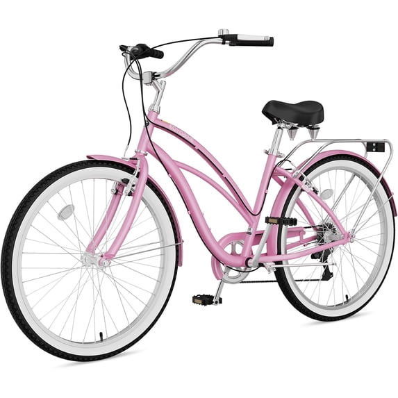 ABORON 24" Beach Cruiser Bike Women, Lightweight Adult Urban Cruiser Bike with Rack, 7-Speed Cruiser Bicycle for Commuting, Carbon Steel Frame Commuter Bicycle