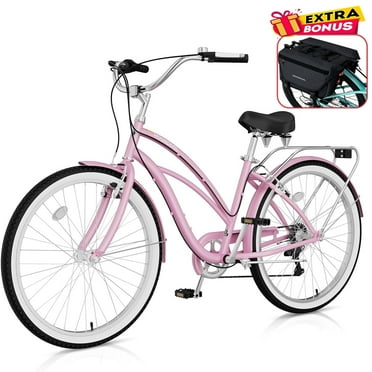ABORON 24" Beach Cruiser Bike Women, Lightweight Adult Urban Cruiser Bike with Rack, 7-Speed Cruiser Bicycle for Commuting, Carbon Steel Frame Commuter Bicycle