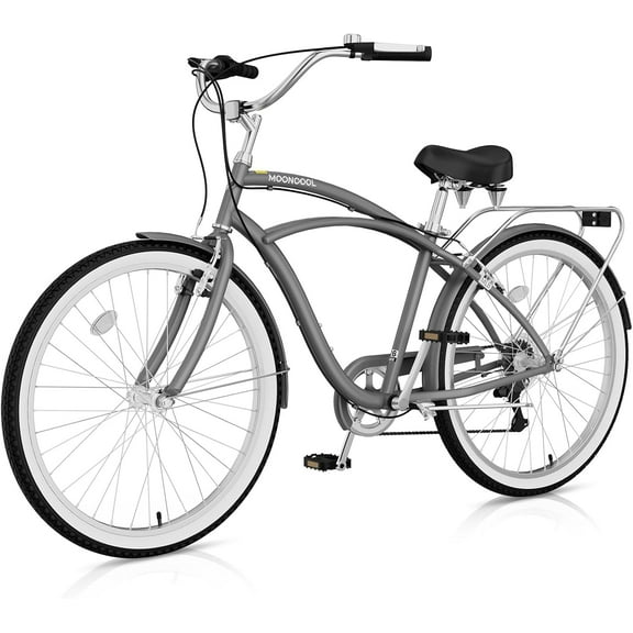 ABORON 24" Beach Cruiser Bike Women Men, Lightweight Adult Cruiser Bike with Rack, 7-Speed Cruiser Bicycle for Commuting, Carbon Steel Frame Commuter Bicycle