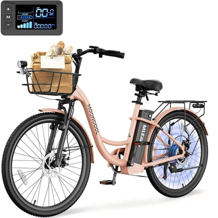 ABORON 24" City Cruiser Ebike Women, 700W Peak Adult Electric Bike Up to 35 Miles, 48V Lithium Battery , 7-Speed Electric Bicycle for Commuting