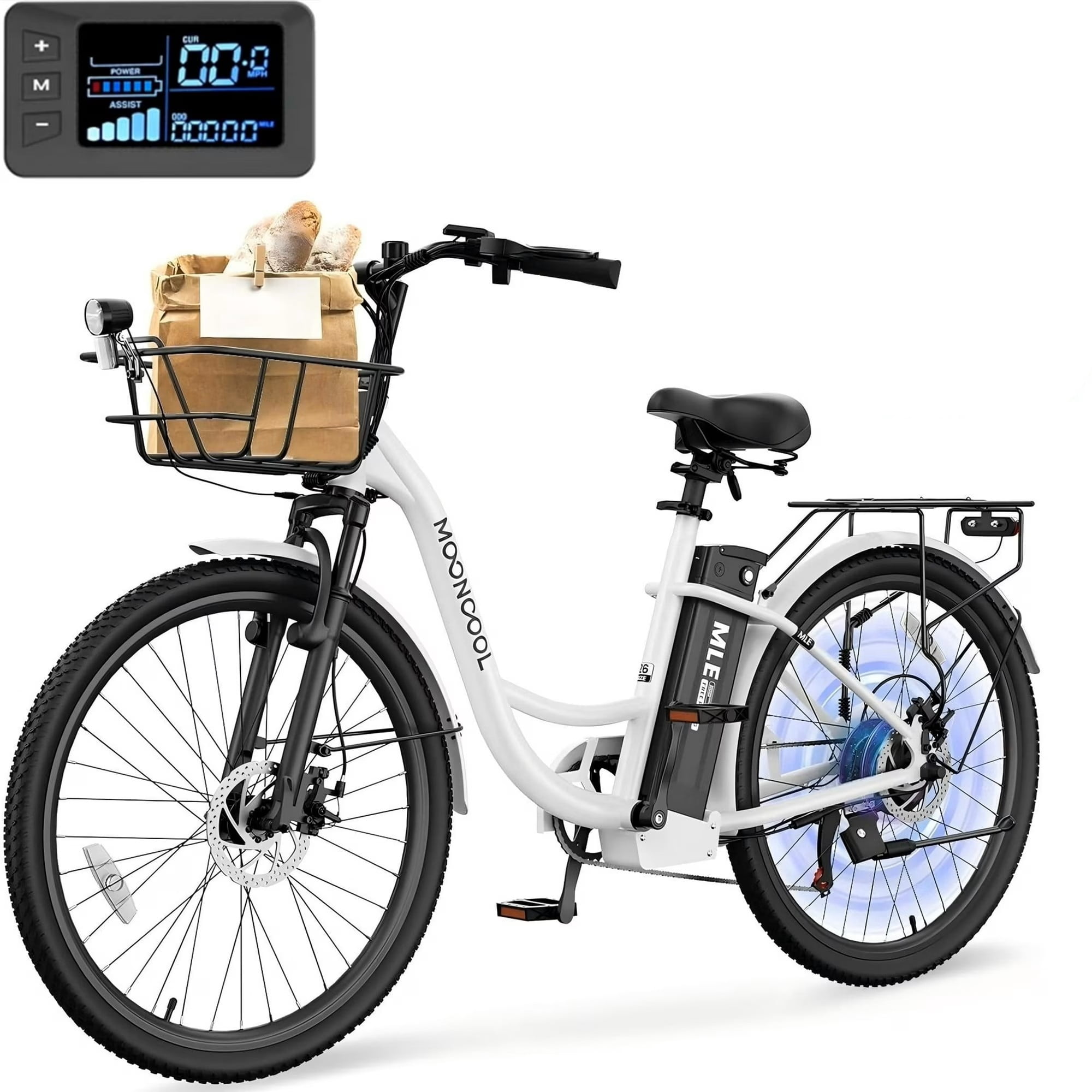 ABORON 24" City Cruiser Ebike Women, 700W Peak Adult Electric Bike Up to 35 Miles, 48V Lithium Battery , 7-Speed Electric Bicycle for Commuting