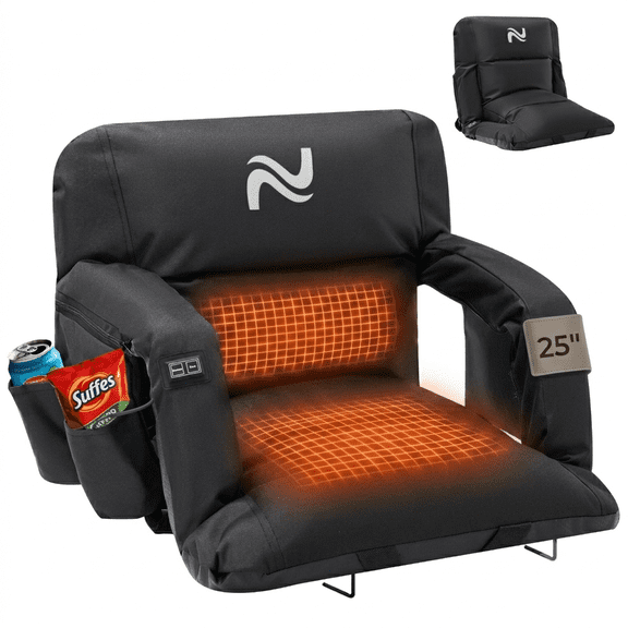 ABORON 25" Heated Stadium Seat for Bleachers, Oversized Reclining Stadium Seats with Thickened Cushion and 3-Level Heat for Outdoor Sports and Events