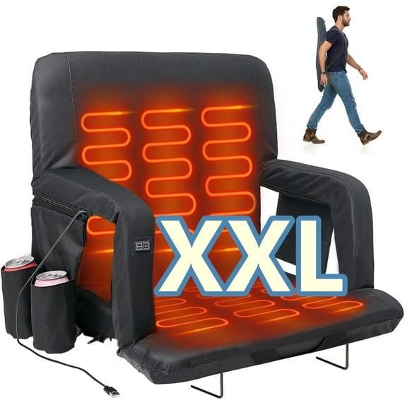 ABORON 25 Inch Extra Wide Heated Bleacher Seat with Back and Cushion, Portable Stadium Seat Chair for Outdoor Sport Events, Heated Stadium Seat for Bleachers with USB 3 Levels Heating