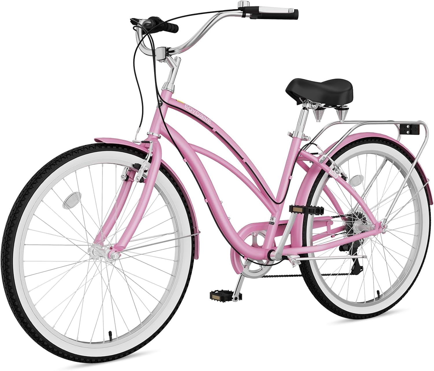 ABORON 26" Beach Cruiser Bike Women, Lightweight Adult Cruiser Bike with Rack, 7-Speed Cruiser Bicycle for Commuting, Carbon Steel Frame Commuter Bicycle