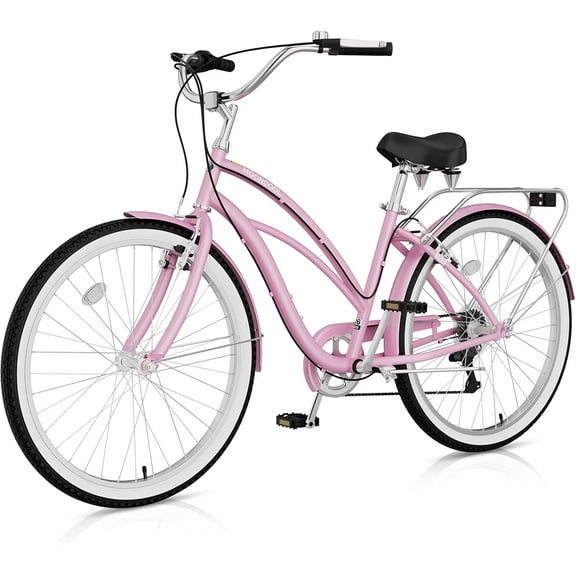 ABORON 26" Beach Cruiser Bike Women, Lightweight Adult Cruiser Bike with Rack, 7-Speed Cruiser Bicycle for Commuting, Carbon Steel Frame Commuter Bicycle
