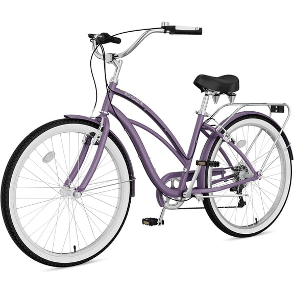 ABORON 26" Beach Cruiser Bike Women, Lightweight Adult Cruiser Bike with Rack, 7-Speed Cruiser Bicycle for Commuting, Carbon Steel Frame Commuter Bicycle