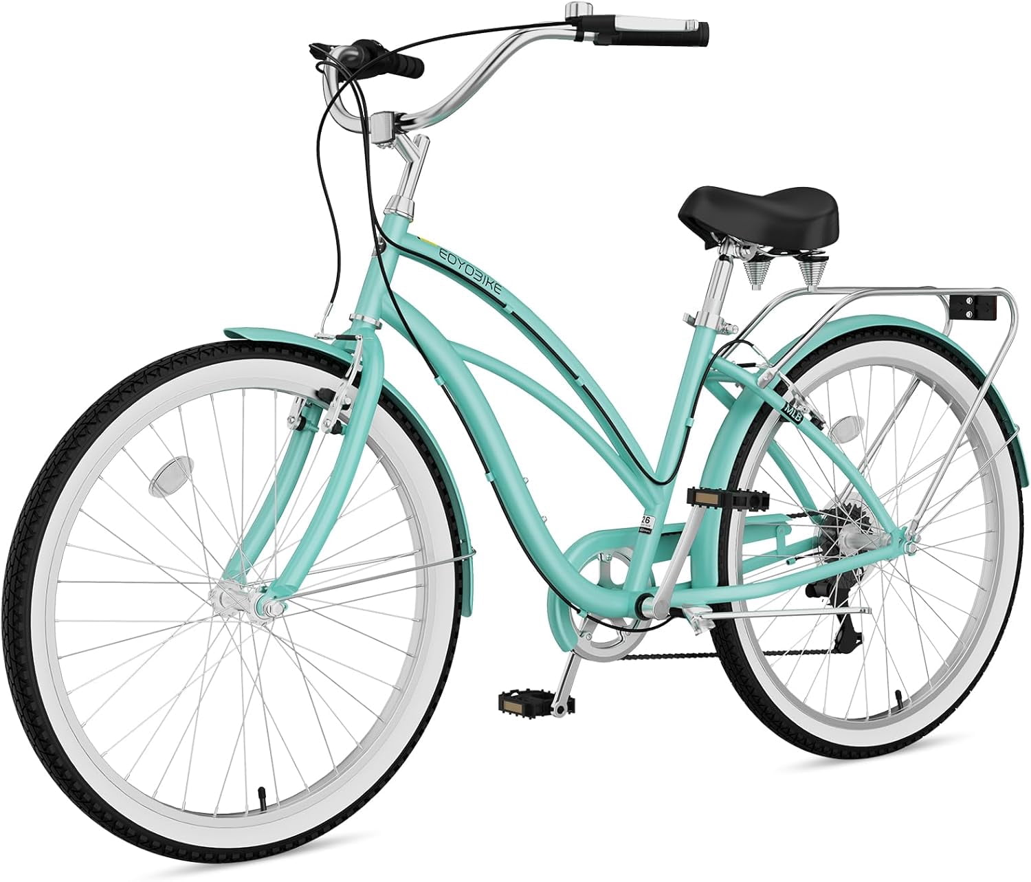 ABORON 26" Beach Cruiser Bike Women, Lightweight Adult Cruiser Bike with Rack, 7-Speed Cruiser Bicycle for Commuting, Carbon Steel Frame Commuter Bicycle