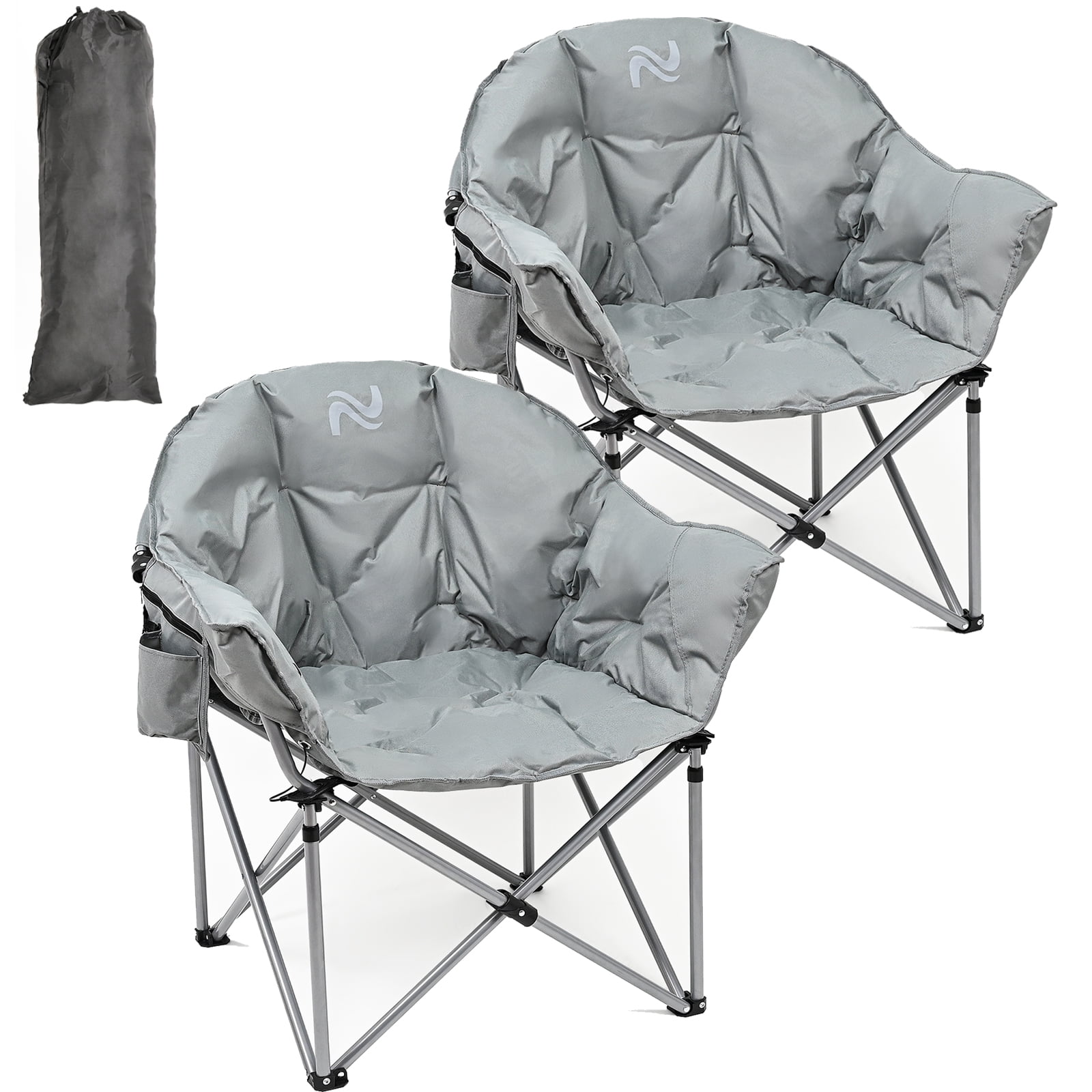 ABORON 2Pack Oversized Folding Camping Chair Padded Moon Round Chair for Adults Foldable Saucer Recliner with Cup Holder Carry Bag Supports up to