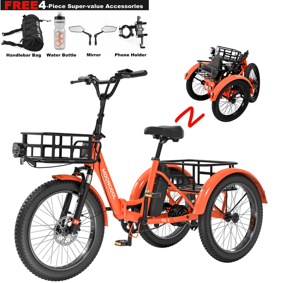 ABORON 3.0 Fat Tire Electric Trike for Senior Foldable E-Bike, 500W Motorized Tricycle Adult 20" Folding 3 Wheel Electric Commute Bike Trike w/48V Battery and Storage Baskets,