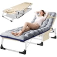 thumbnail image 1 of ABORON 3 IN1 Tanning Chair, Adjustable 5-Position Folding Beach Lounger with Face Arm Hole, Removable Cushion & Pillow, Side Pocket, Carry Handle, Outside Sunbathing Lounge Chair, 1 of 13