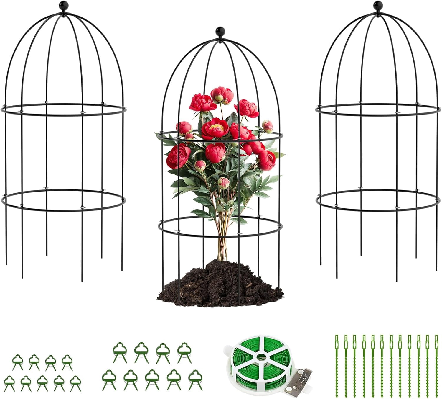 ABORON 3 Pack Garden Trellis for Climbing Plants, 15.7" x 31.5" Metal Rustproof Tomato Cage, Outdoor Indoor Flowers Potted Obelisk Trellis for Cucumber Vine Peony Lily Rose Plant Support