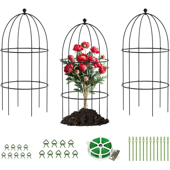 ABORON 3 Pack Garden Trellis for Climbing Plants, 15.7" x 31.5" Metal Rustproof Tomato Cage, Outdoor Indoor Flowers Potted Obelisk Trellis for Cucumber Vine Peony Lily Rose Plant Support