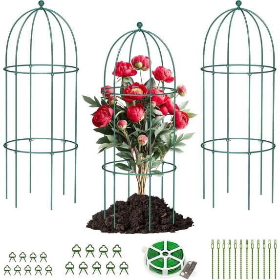 ABORON 3 Pack Garden Trellis for Climbing Plants, 17.7" x 47.2" Metal Rustproof Black Peony Cage, Outdoor Indoor Flowers Potted Obelisk Trellis for Cucumber Vine Lily Rose Plant Support