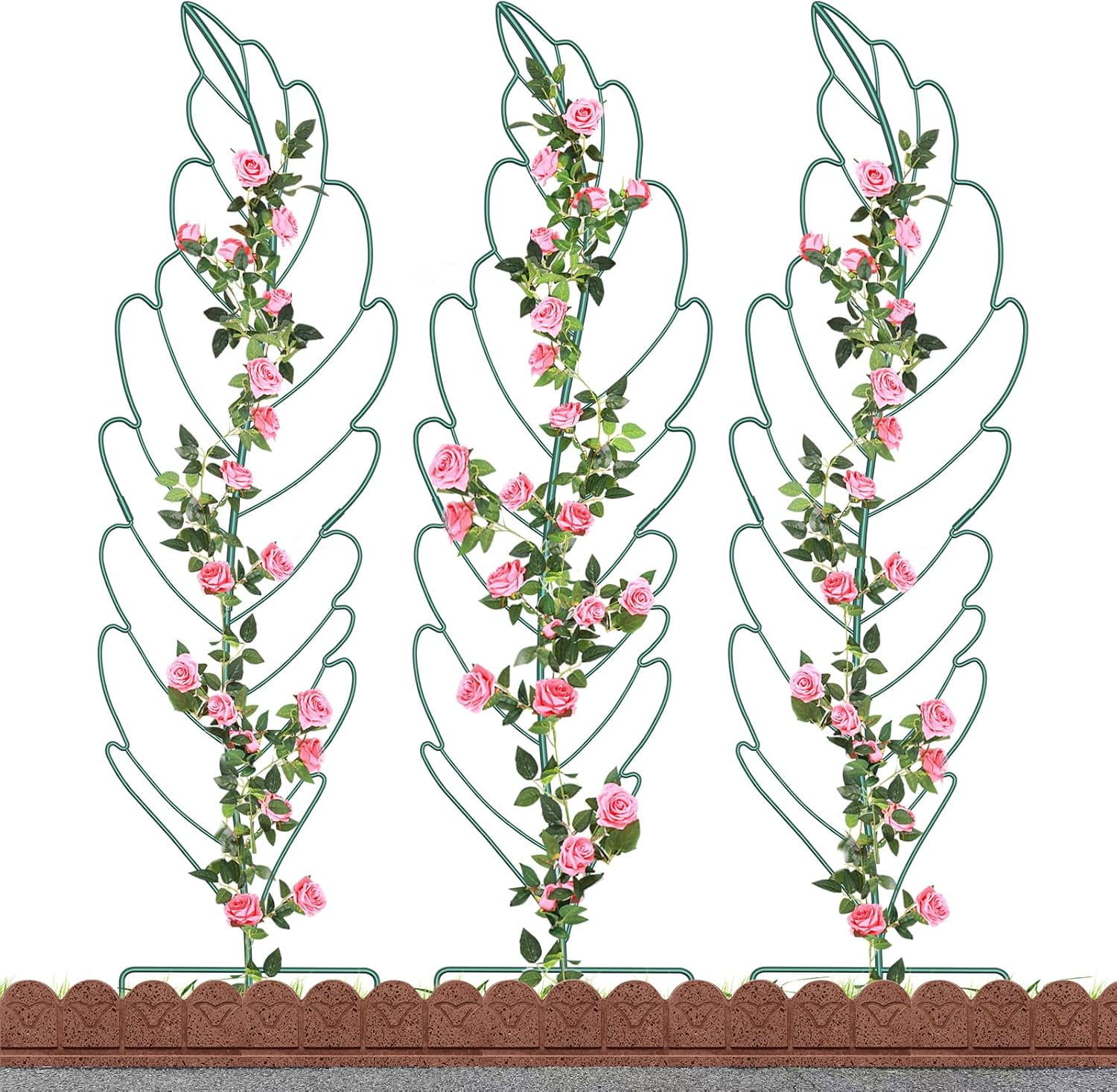 ABORON 3 Pack Leaf Metal Garden Trellis for Climbing Plants Outdoor, Metal Plant Trellis for Flowers Tomato Cucumber Rose Vegetable Support Garden Decoration