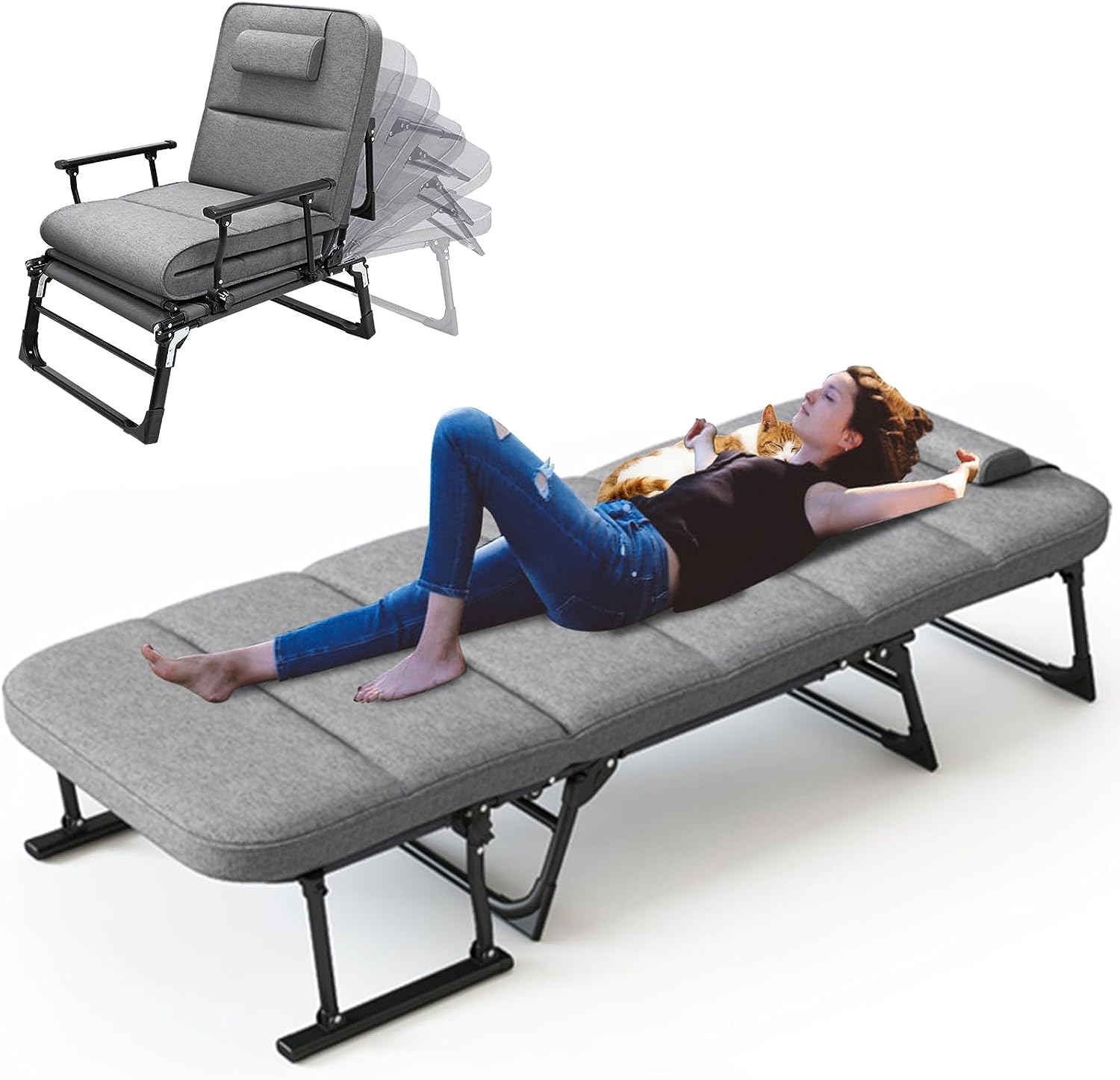 ABORON 3 in 1 6Gear Folding Patio Lounge Chairs, Portable Folding