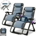 thumbnail image 1 of ABORON Reclining Patio Chair Ice Touch Silk Zero Gravity Chair Set of 2, Folding Lawn Chair with Adjustable Pillow, Heavy Duty Comfy Lounge Chair with Cup Holder for Outdoor Indoor, Blue, 1 of 8