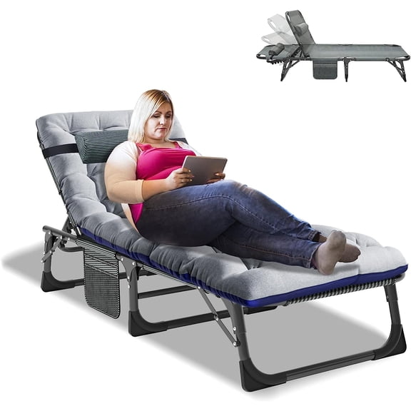 ABORON 4 Position Adjustable Sleeping Cots with Mattress & Pillow, Folding Camping Cot, Foldaway Guest Bed, Folding Lounge Chair